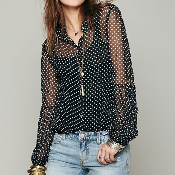 Free People Tops - Free people sheer polka dot button down